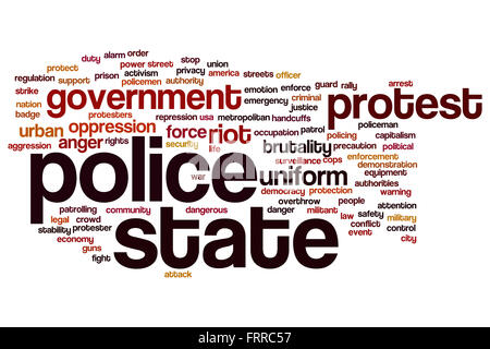 Polizeistaat Konzept Word Cloud-Hintergrund Stockfoto
