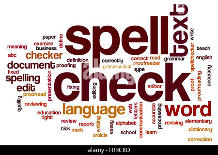 Spell Check Konzept Word Cloud-Hintergrund Stockfoto