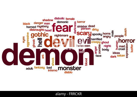Dämon-Wort-Cloud-Konzept mit bösen Angst Verwandte tags Stockfoto