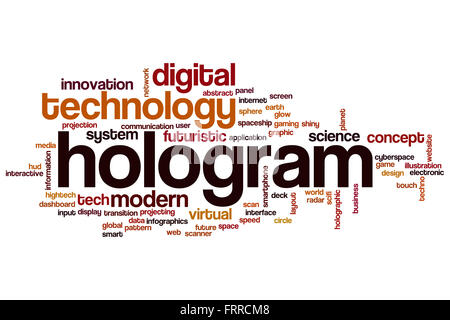 Hologramm-Wort-Cloud-Konzept mit modernen virtuellen Verwandte tags Stockfoto