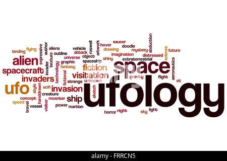 Ufologie Word Cloud-Konzept mit alien-Invasion Verwandte tags Stockfoto
