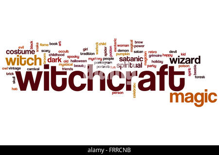 Hexerei-Wort-Cloud-Konzept mit magischen Hexe Verwandte tags Stockfoto
