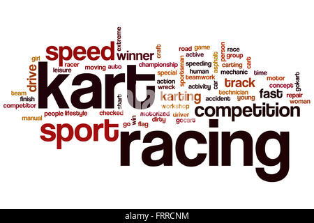 Kart-Rennen Word Cloud-Konzept mit Rennsport Verwandte tags Stockfoto