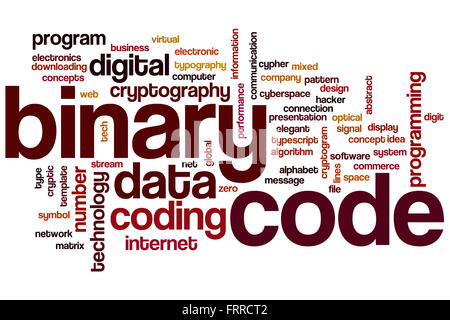 Binären Code Word Cloud-Konzept mit Daten codieren Verwandte tags Stockfoto