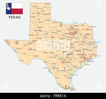 Straßenkarte von uns amerikanischen Bundesstaat Texas mit Flagge Stock Vektor