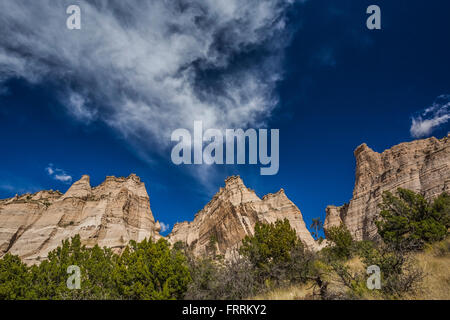 Hoodoos und Klippen entlang der Höhle Loop Trail im Kasha-Katuwe Zelt Rocks National Monument in New Mexico, USA Stockfoto