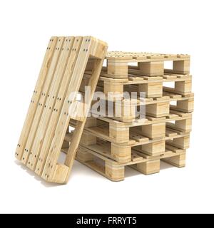 Euro-Holzpaletten. 3D-Render Abbildung isoliert auf weißem Hintergrund Stockfoto