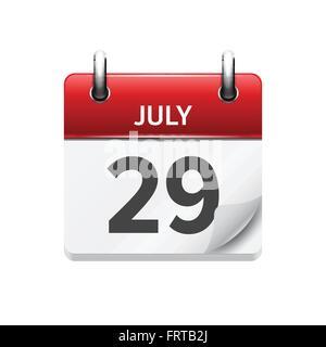 29 Juli. Vektor-flach täglich Kalendersymbol. Datum und Uhrzeit, Tag, Monat. Urlaub. Stock Vektor