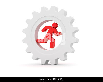 Rot 3d Mann läuft im weißen Gang, dies ist ein Computer generiert und 3d gerenderten Bild. Stockfoto