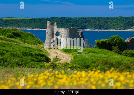 Pennard Castle, Three Cliffs Bay, Gower, Wales, UK Stockfoto