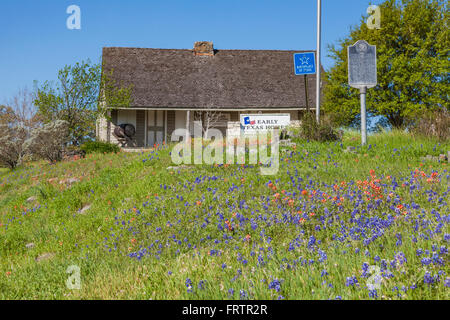 Hütten und Ruinen von alten Baylor Park in Unabhängigkeit, Texas. Stockfoto