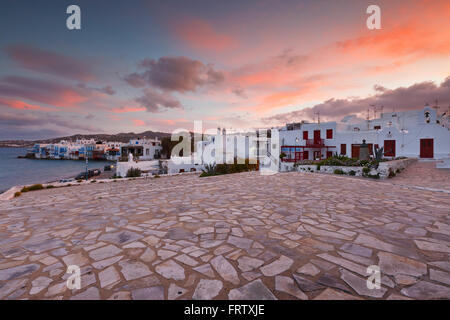 Blick auf Klein-Venedig in die Stadt Mykonos, Griechenland. Stockfoto