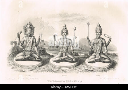 Die Trimurti oder hinduistischen Dreifaltigkeit Brahma Vishnu & Shiva Stockfoto