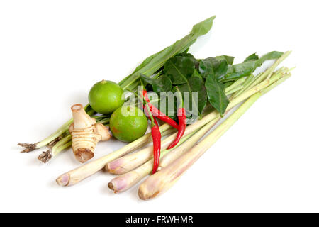 Zutaten für scharf-saure Thai-Suppe, Tom Yum Koong. Stockfoto