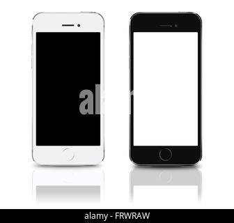Brand neue realistische Handy Smartphone Kollektion Iphon Stil Mockups mit unbelegten Schirm isoliert auf weißem Hintergrund mit r Stockfoto