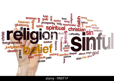 Sündige Word Cloud-Konzept mit Religion Sünde Verwandte tags Stockfoto