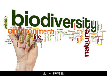 Biodiversität-Konzept Word Cloud-Hintergrund Stockfoto