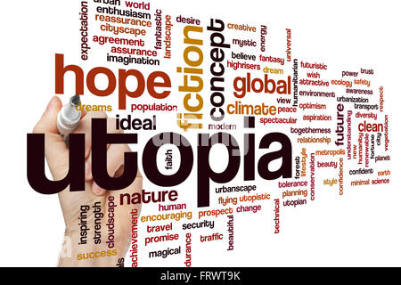 Utopie Konzept Word Cloud-Hintergrund Stockfoto