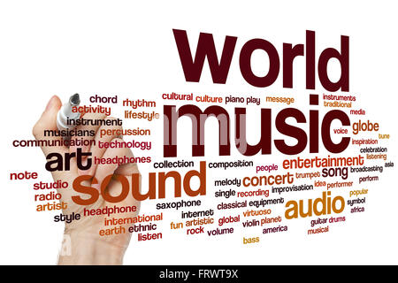 Welt Musik Konzept Word Cloud-Hintergrund Stockfoto