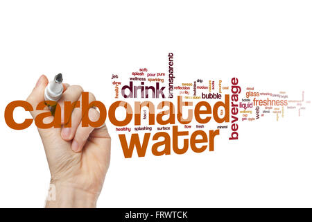 Kohlensäurehaltiges Wasser Word Cloud-Konzept mit Getränk trinken Verwandte tags Stockfoto