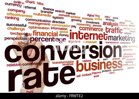 Conversion Rate Konzept Word Cloud-Hintergrund Stockfoto