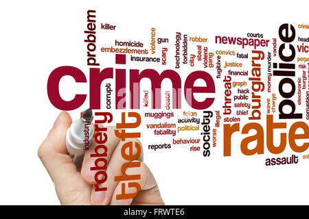 Crime Rate Konzept Word Cloud-Hintergrund Stockfoto