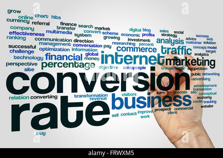 Conversion Rate Konzept Word Cloud-Hintergrund Stockfoto