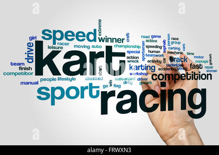 Kart-Rennen Word Cloud-Konzept mit Rennsport Verwandte tags Stockfoto