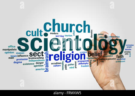 Scientology-Konzept Word Cloud-Hintergrund Stockfoto