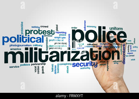 Polizei Militarisierung Konzept Word Cloud-Hintergrund Stockfoto