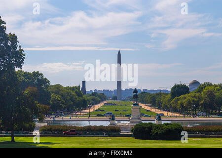 Sehen Sie sich auf die Reflexion Pool, Washington Mall, Washington Monument, Lincoln Memorial, Smithsonian Castle gesehen vom Capitol Hill Stockfoto