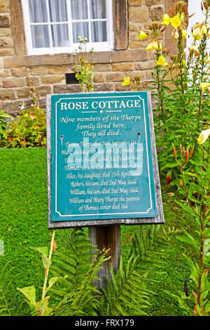 Rose Cottage, wo neun Mitglieder der Adelsfamilie Thorpe von Beulenpest Eyam Derbyshire Peak District National Park England starb Stockfoto