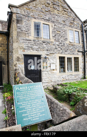 Pest-Hütte, wo die Beulenpest Eyam Derbyshire Peak District National Park England UK begann Stockfoto