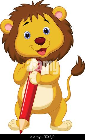 Cute lion Cartoon holding Bleistift Stock Vektor