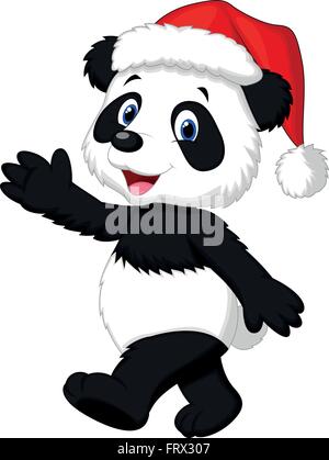 Panda Tragen von Red Hat Hand winken Stock Vektor