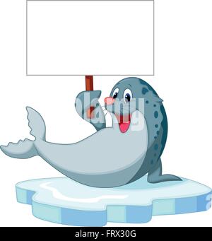 Cute seal cartoon Holding leer Zeichen Stock Vektor