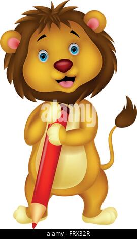 Cute lion Cartoon holding Bleistift Stock Vektor