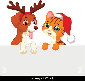 Süße Katze und Hund mit leere Schild Stock Vektor