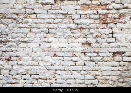 Alten roten Backsteinmauer mit weißen Farbschicht Nahaufnahme Foto Hintergrundtextur Stockfoto