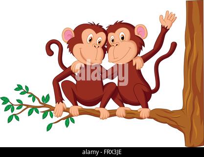 Zwei Affen sitzen auf einem Baum Stock Vektor