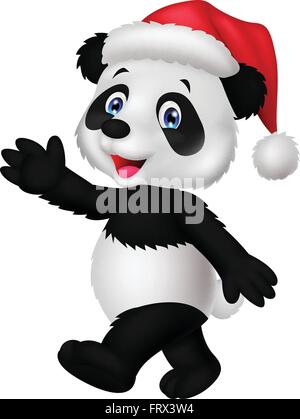 Panda Tragen von Red Hat Hand winken Stock Vektor