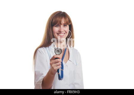 Der Arzt hört ein Stethoskop Stockfoto