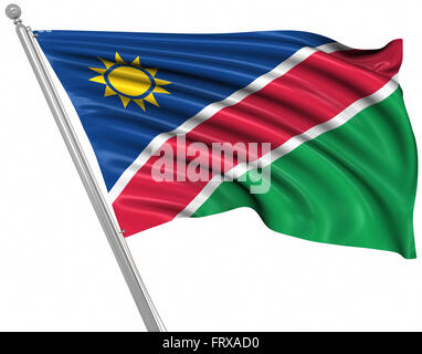 Flagge von Namibia, isoliert auf weiss. Stockfoto