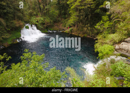 Wasserfall Ojos del Caburgua, Patagonien, in der Nähe von Villarrica, Chile Stockfoto