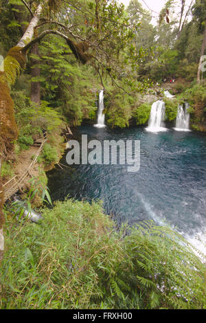 Wasserfall Ojos del Caburgua, Patagonien, in der Nähe von Villarrica, Chile Stockfoto