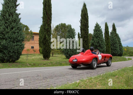 Ferrari, 166 MM/53, Modell 1953, Mille Miglia, 1000 Miglia, Toskana, in der Nähe von San Quirico d ' Orcia, Toskana, Italien, Europa Stockfoto