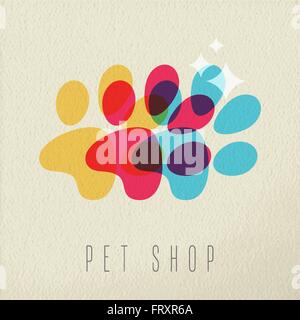 Pet Shop-Konzept, Hund Pfote Abbildung mit bunten Silhouette auf Textur Hintergrund. EPS10 Vektor. Stock Vektor