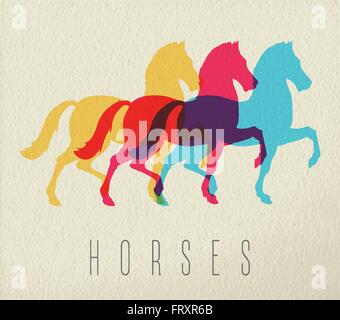 Pferd-Konzept mit bunten Hengst Silhouette auf Textur Hintergrund Illustration. EPS10 Vektor. Stock Vektor