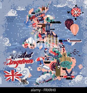 attraktive Großbritannien-Reise-Karte mit Sehenswürdigkeiten Stock Vektor