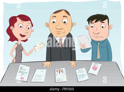 Cartoon-Gruppe von Geschäftsleuten stehen und denken über ihre Arbeit zusammen Stock Vektor